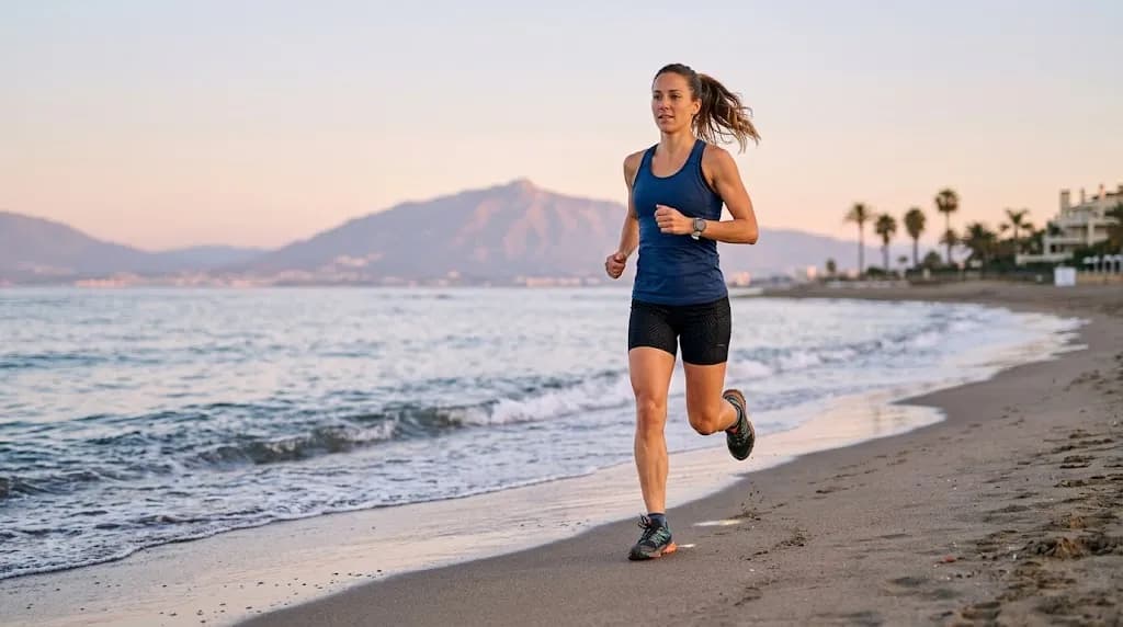 Woman running on the beach in Marbella